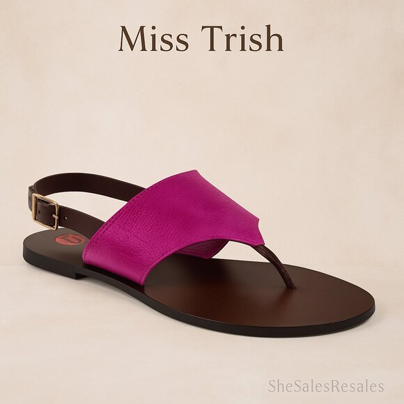 Miss Trish of Capri Sandals Pink Leather Thong Flat Sandals Size 10 NWOB - Picture 1 of 8